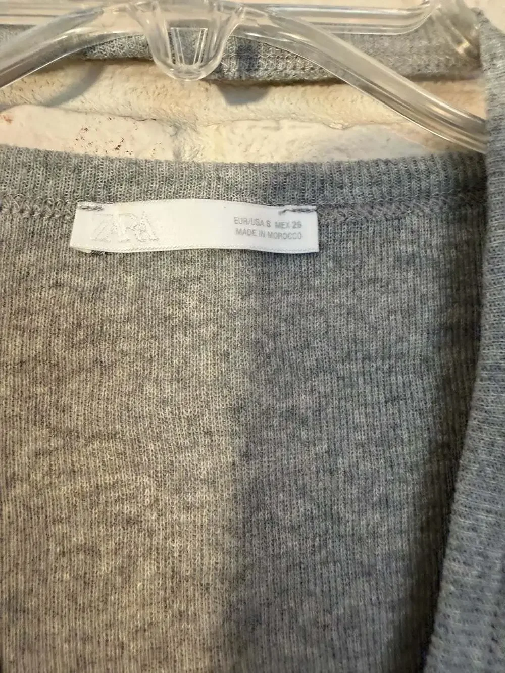 Zara Grey Ribbed Short Sleeve V-Neck Double Layer Top Size S